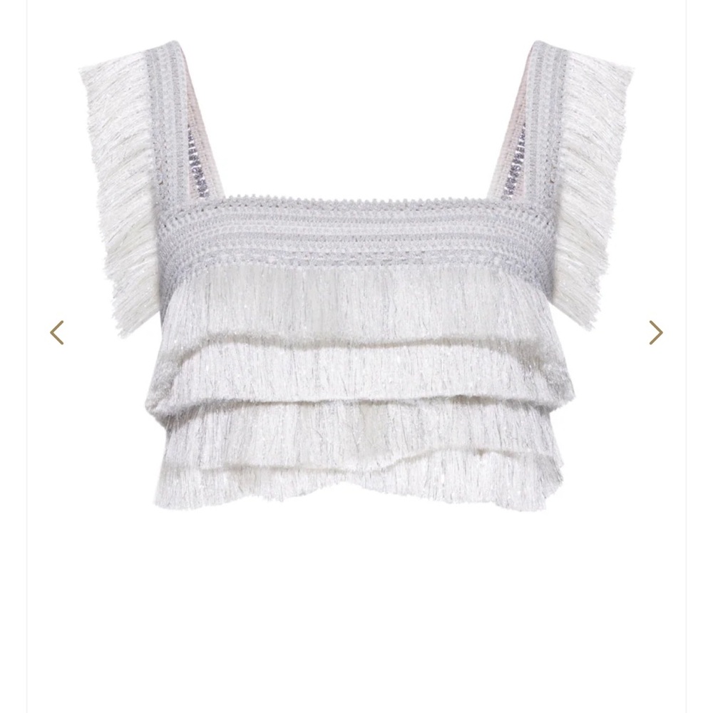 PatBO METALLIC FRINGE CROPPED TOP